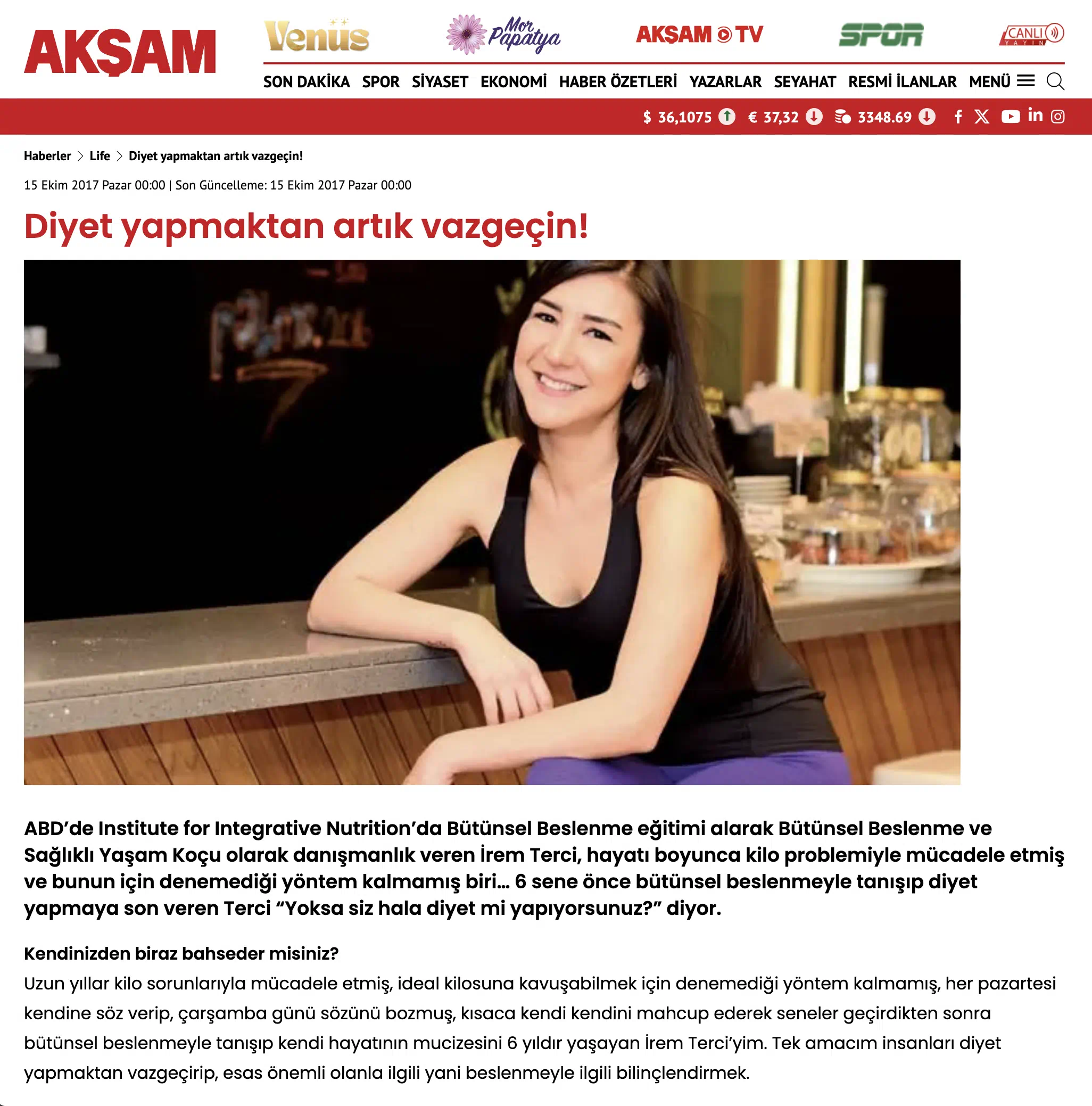 Akşam Gazetesinde İrem Terci Ropörtajı
