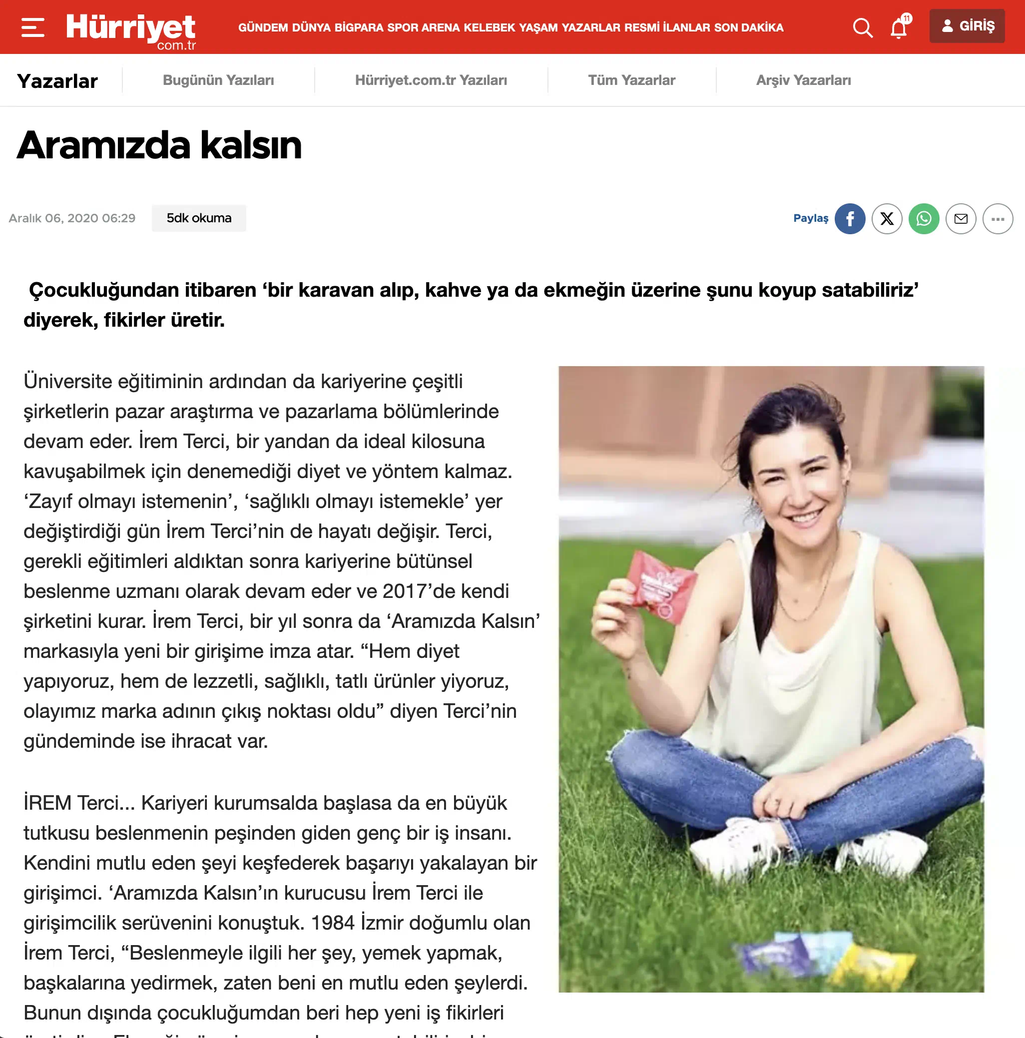 Hürriyet Gazetesinde İrem Terci Ropörtajı